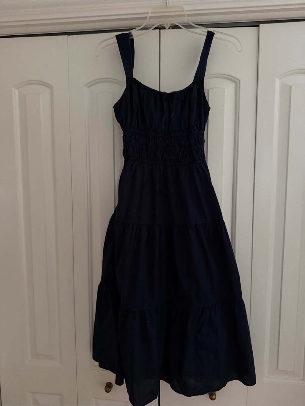 Aritzia Navy Smocked Bodice Tiered Midi Dress